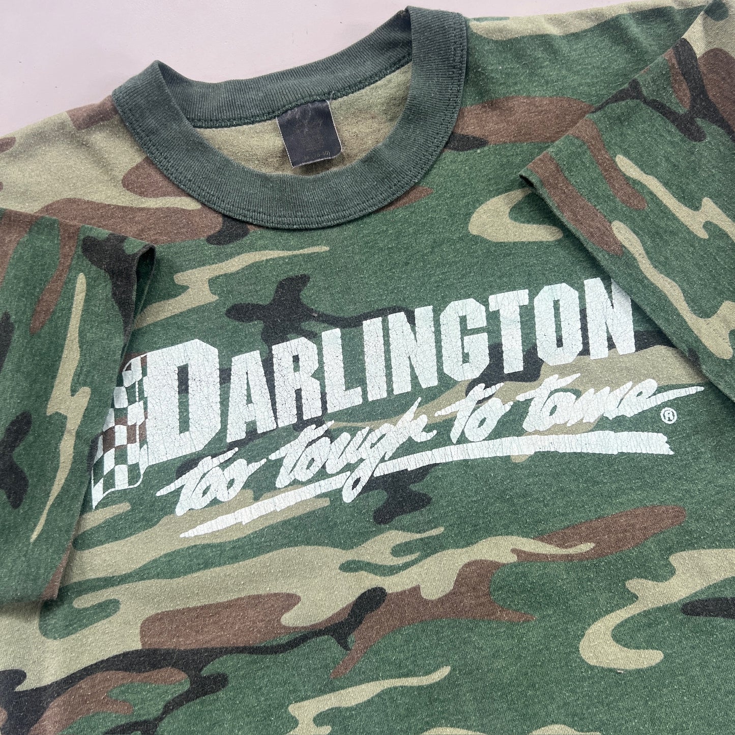 Large 1980s Darlington Too Tought to Tame Camo T-shirt