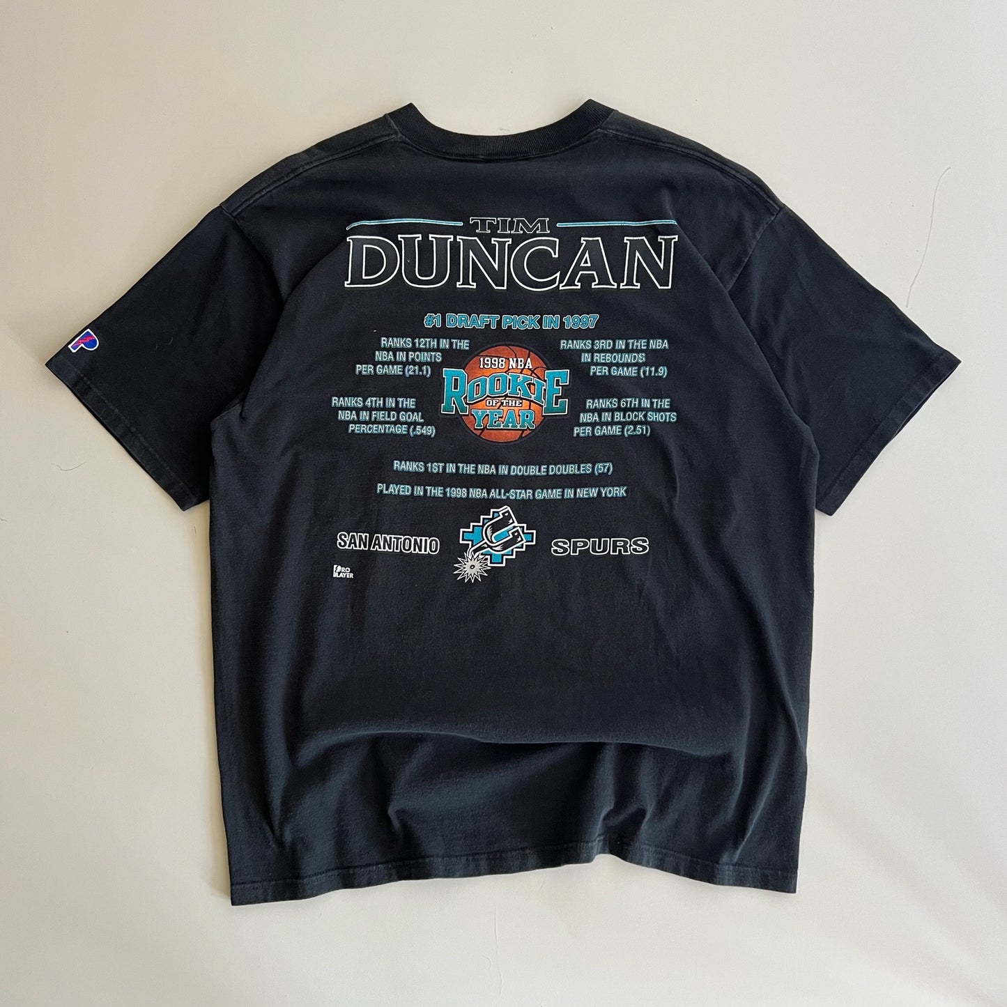 XL 1998 San Antonio Tim Duncan ROTY ProPlayer T-shirt