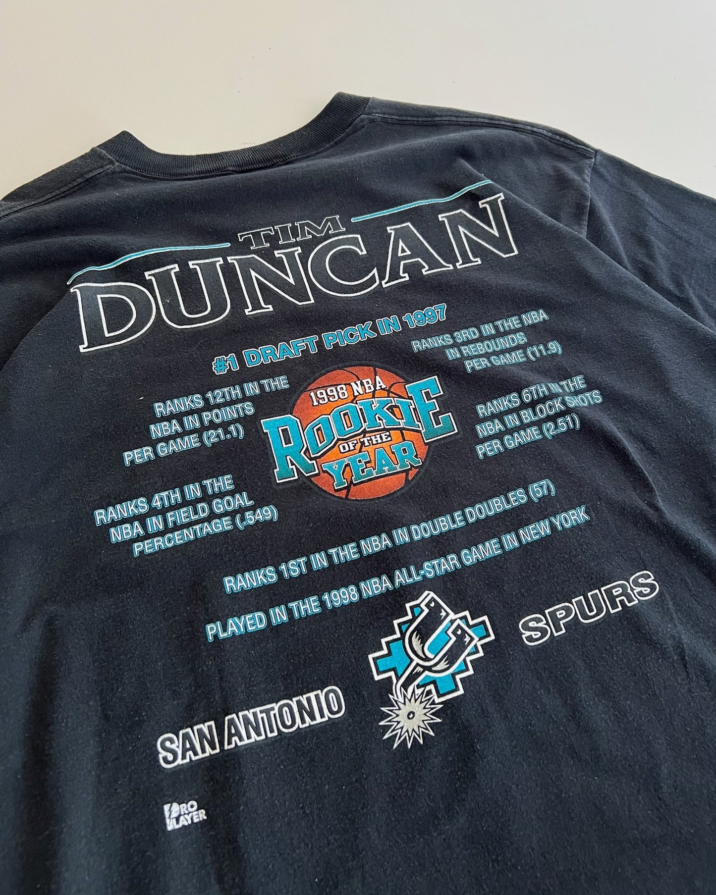XL 1998 San Antonio Tim Duncan ROTY ProPlayer T-shirt