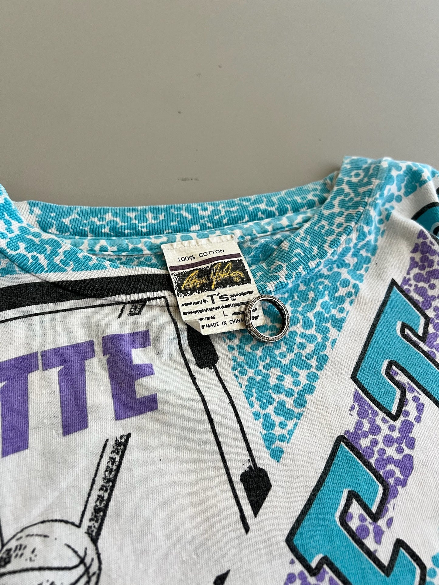 Large 90s Charlotte Hornets Magic Johnson AOP T-shirt