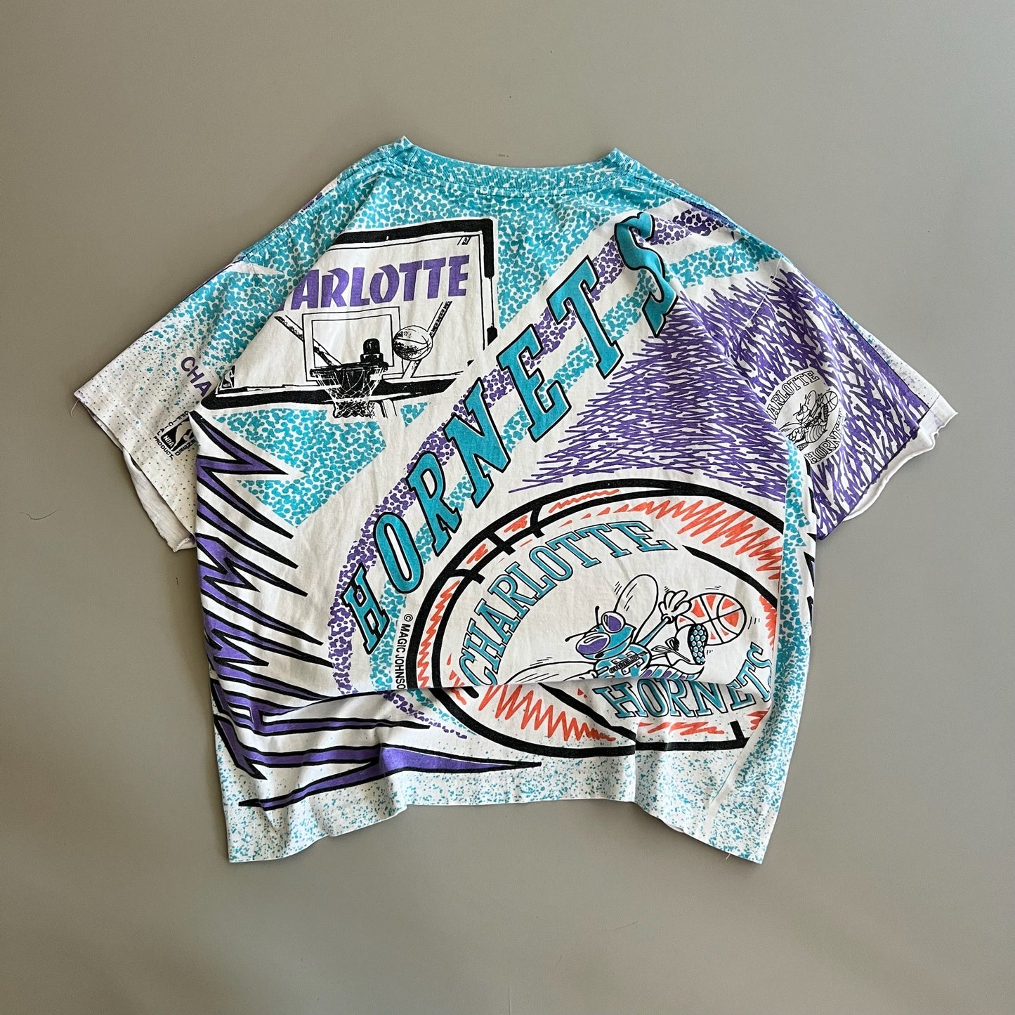 Large 90s Charlotte Hornets Magic Johnson AOP T-shirt