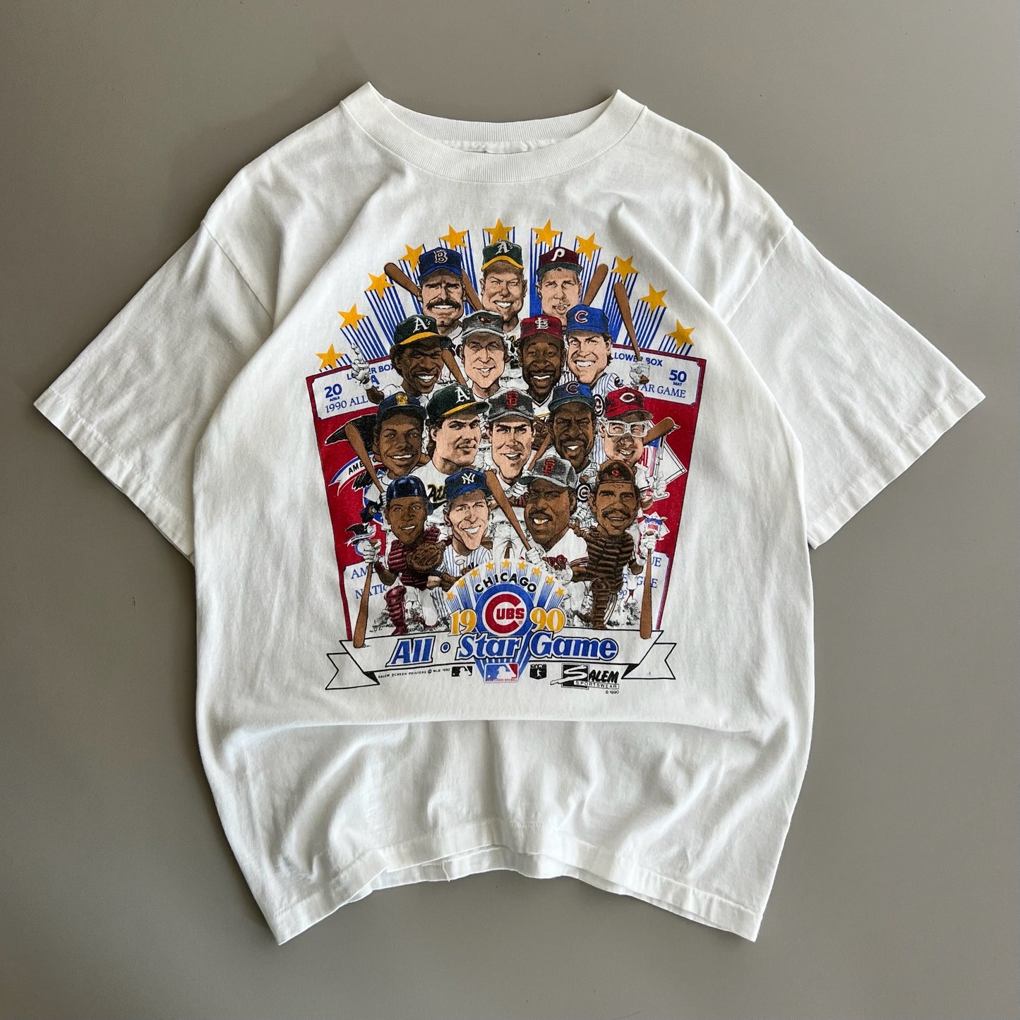Large 1990 Chicago MLB All Star Game Caricature T-shirt