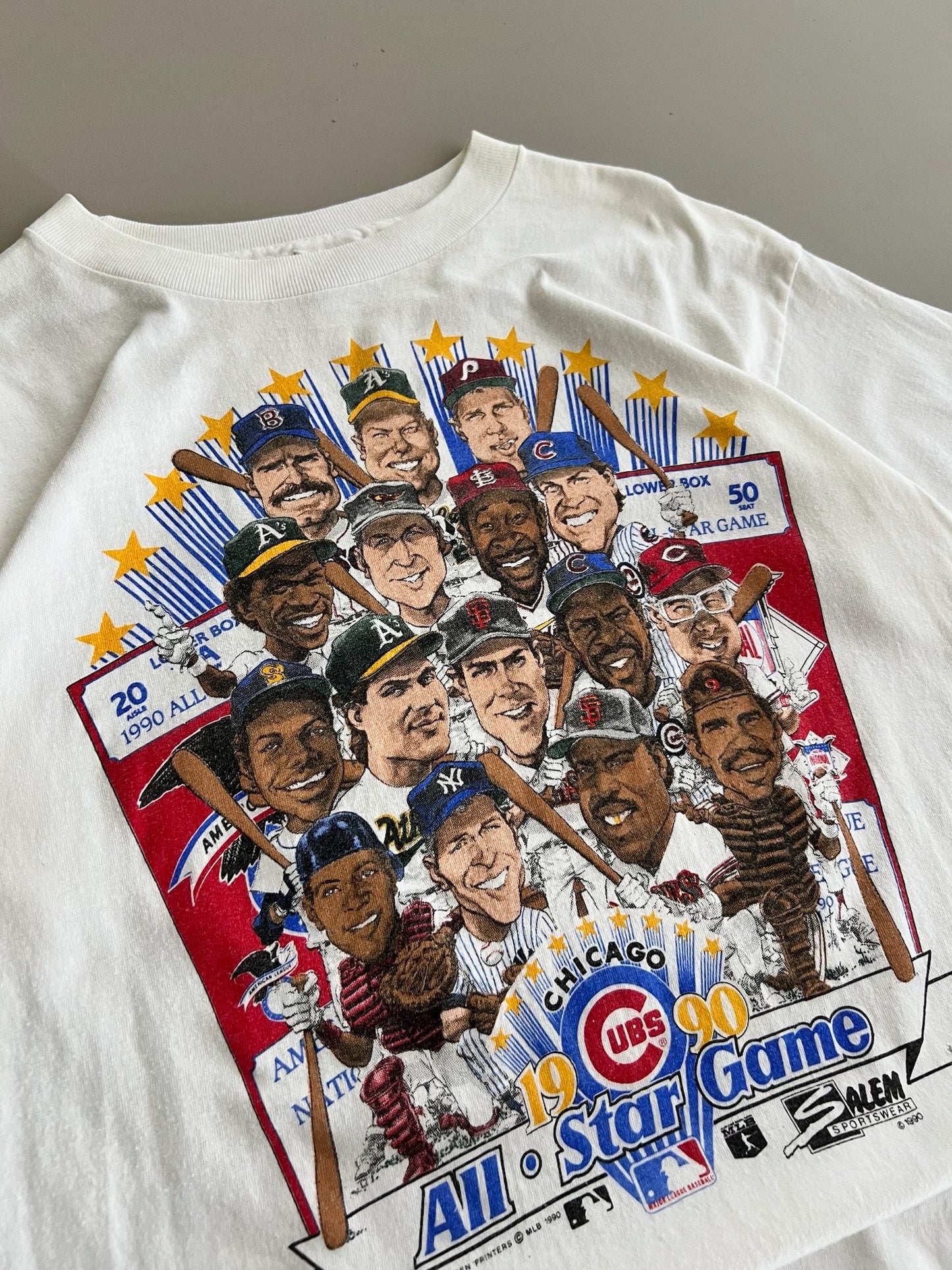 Large 1990 Chicago MLB All Star Game Caricature T-shirt