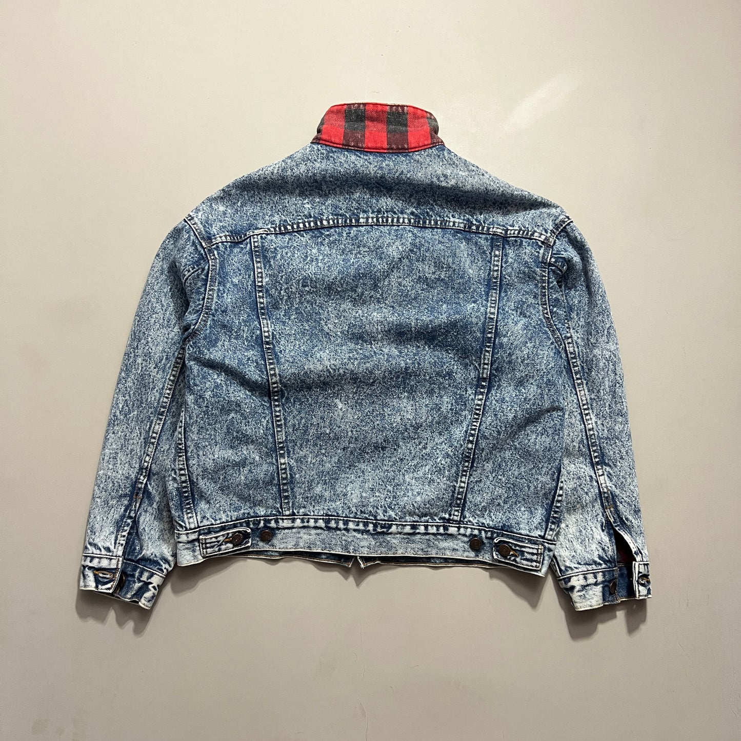 Large 1980s Levi's Red Plaid Lined Denim Jacket