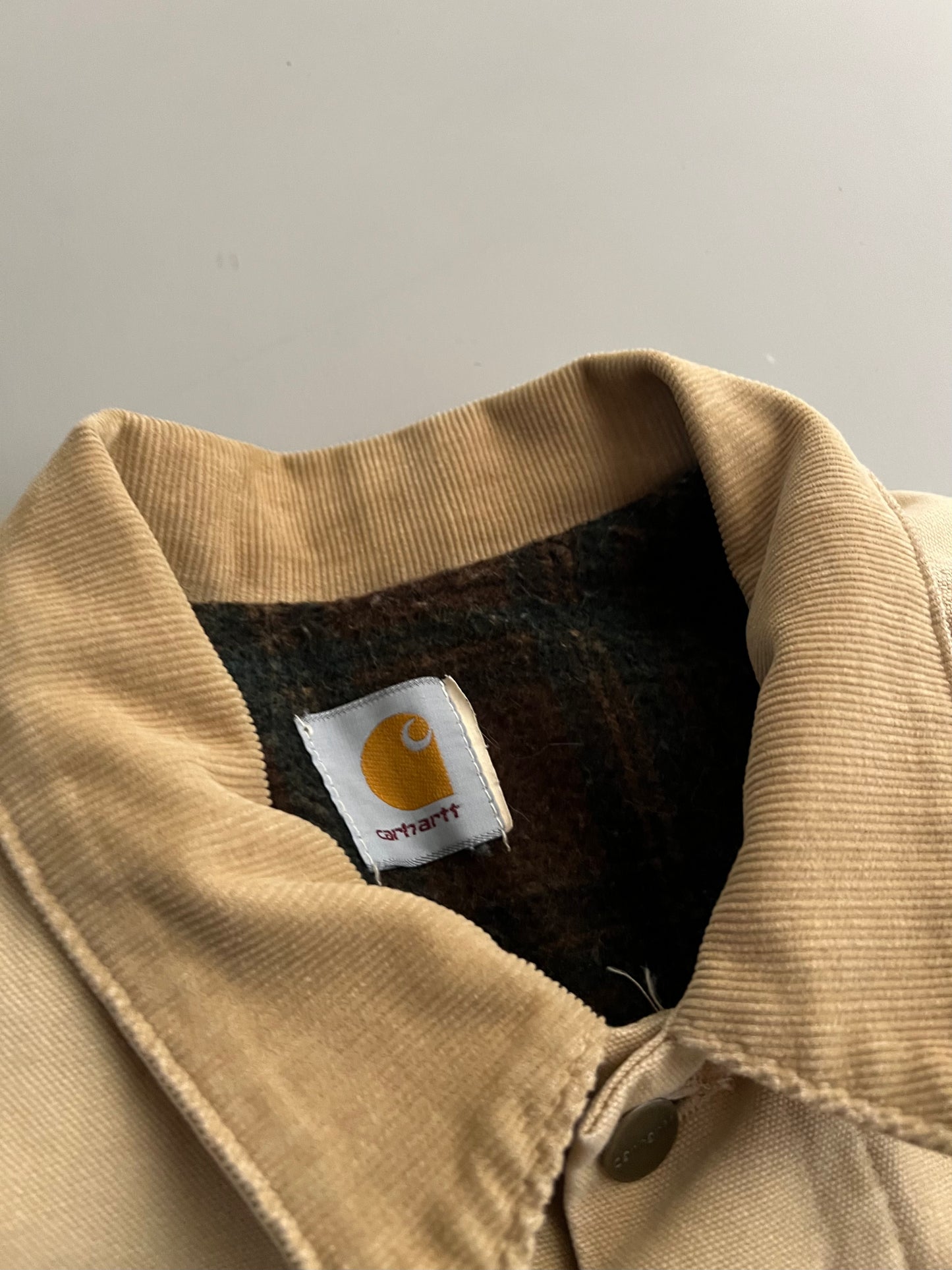 Large 90s Tan Carhartt Plaid Lined Jacket