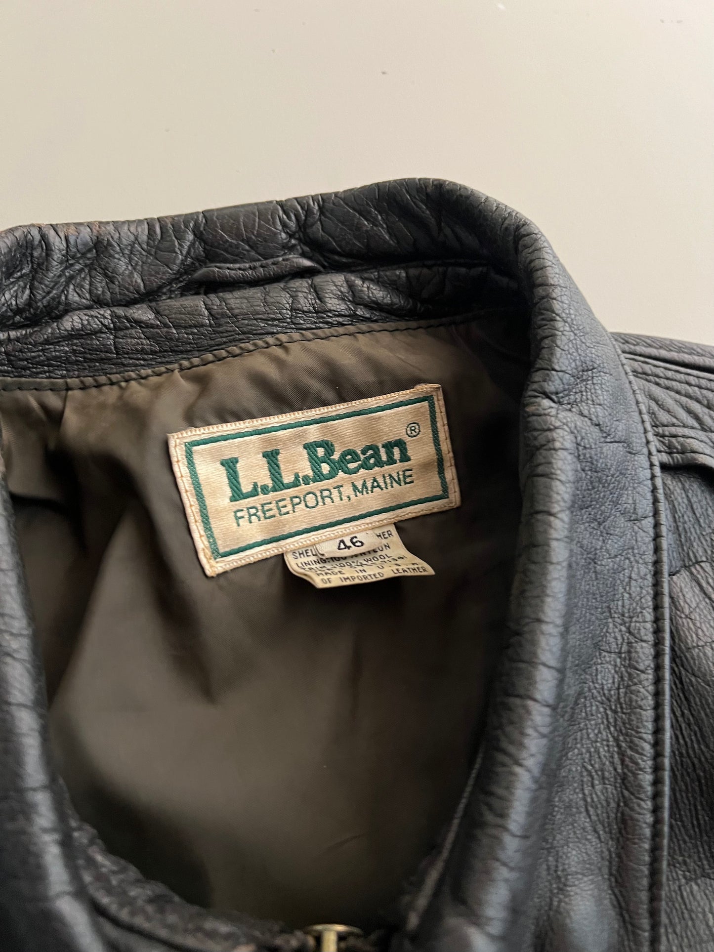 Large 80s L.L. Bean Flying Tiger Leather Jacket