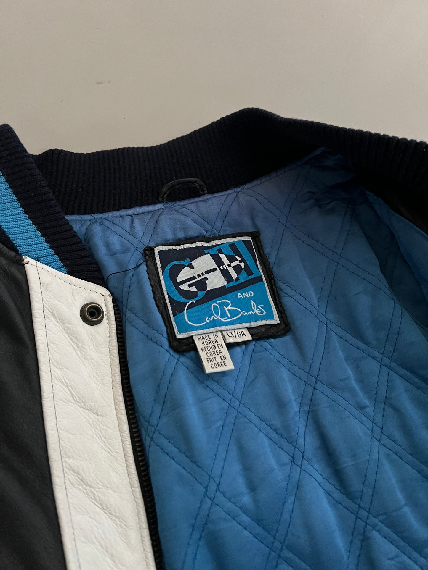 Large 90s Carolina Panthers Carl Banks Leather Jacket