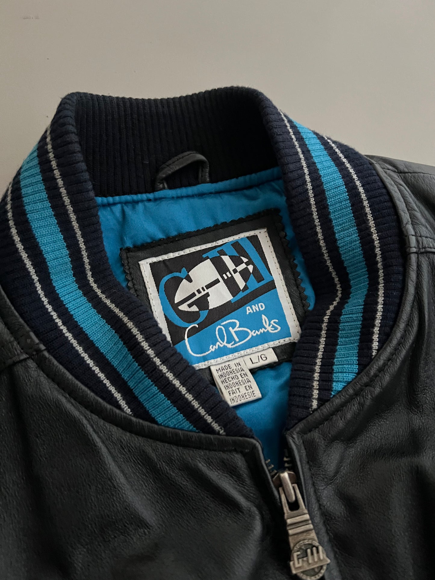 Large 90's Carl Banks Carolina Panthers Leather Jacket
