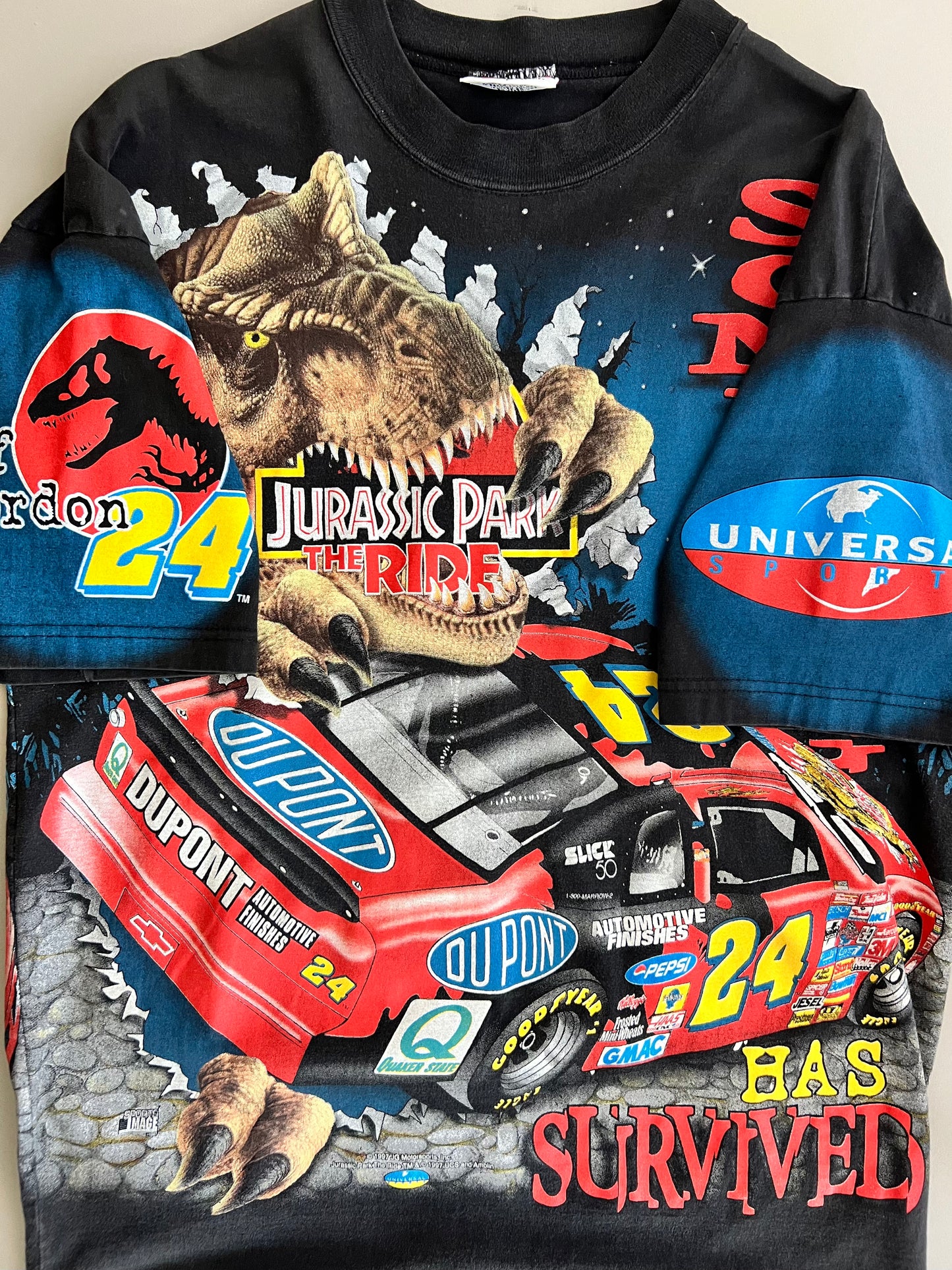 Large 1997 Jeff Gordon Jurassic Park AOP T-Shirt