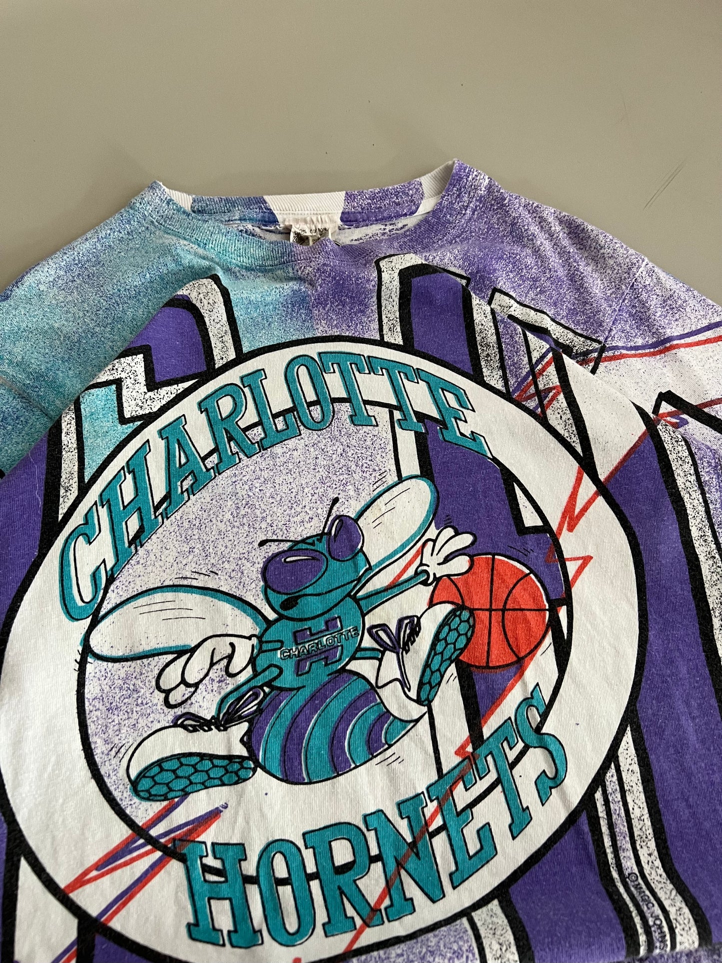 Large 90s Charlotte Hornets AOP T-shirt