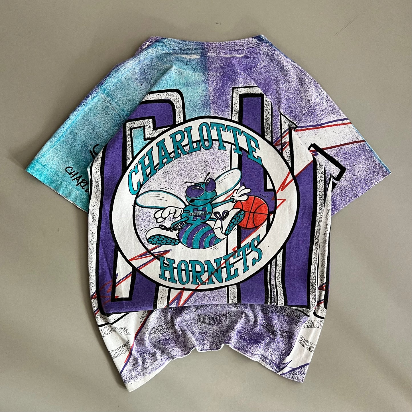 Large 90s Charlotte Hornets AOP T-shirt