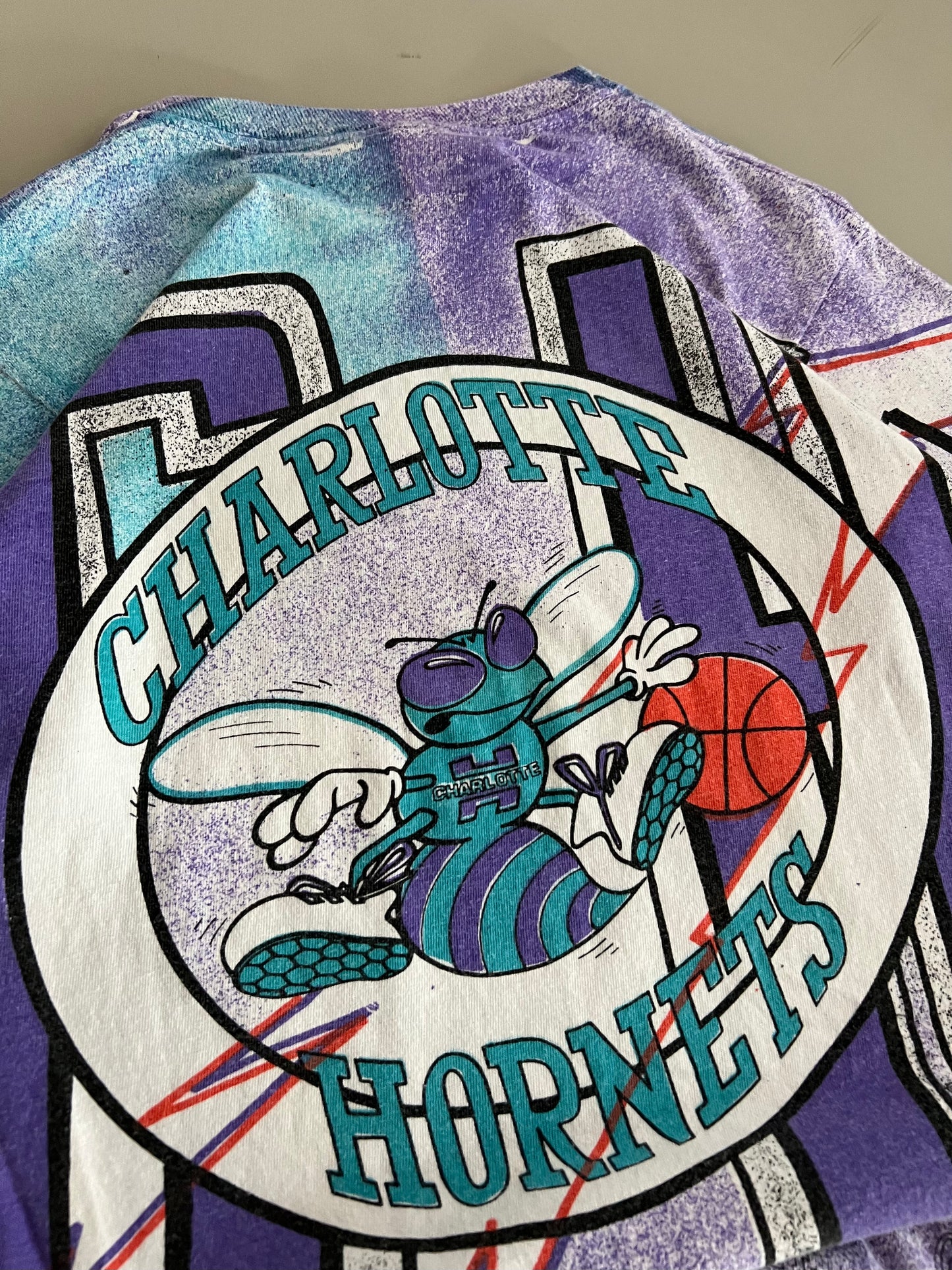 Large 90s Charlotte Hornets AOP T-shirt