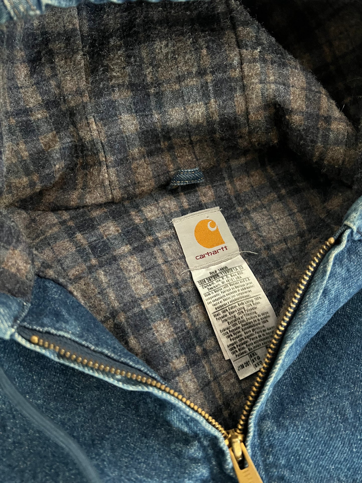 2XL 90s Denim Carhartt Plaid Lined Jacket