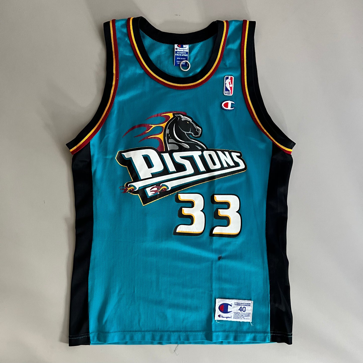 Large 90s Detroit Pistons Grant Hill Champion Jersey