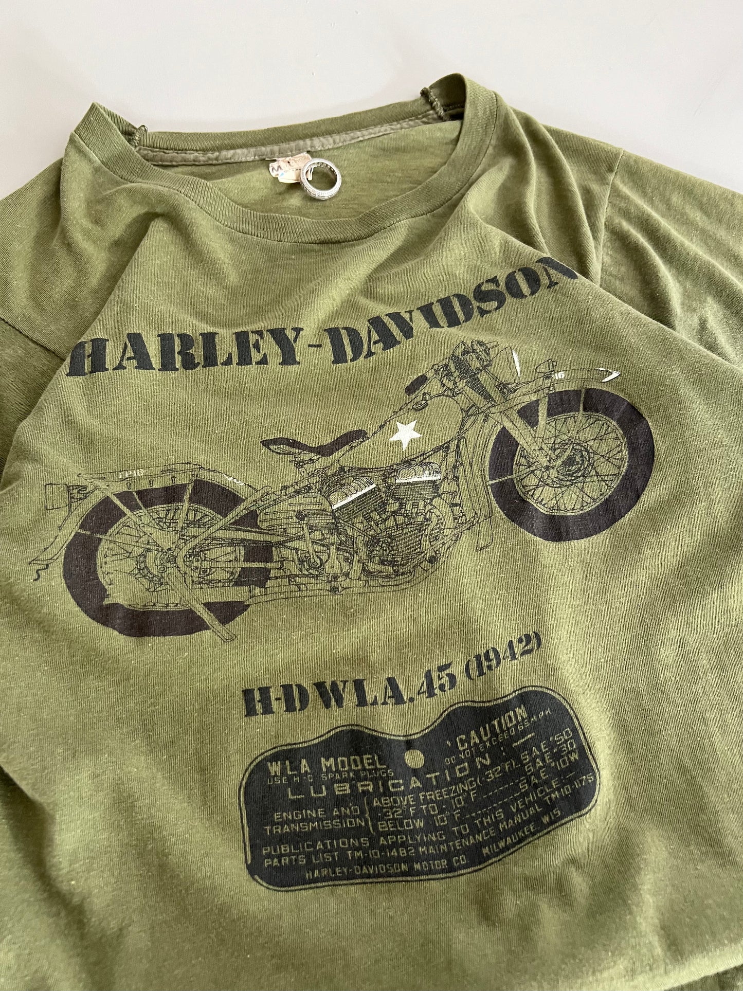 Medium 80s Harley Davidson WLA 45 Army T-shirt