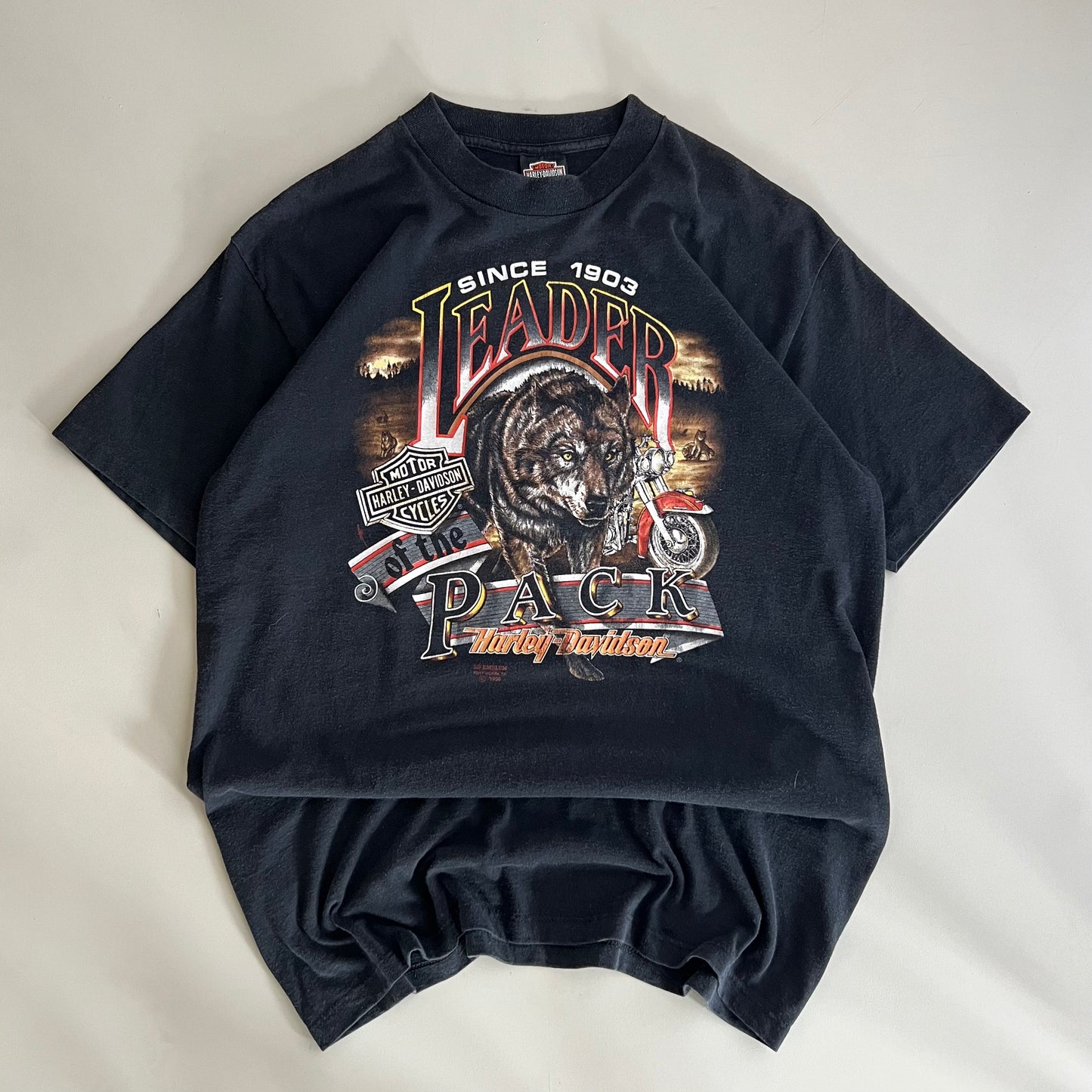 XL 1990 Harley-Davidson Wolf 3D Emblem T-shirt