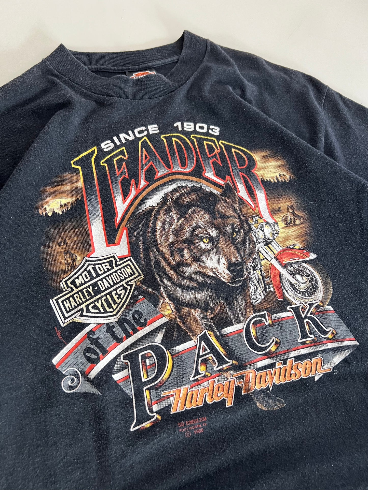 XL 1990 Harley-Davidson Wolf 3D Emblem T-shirt