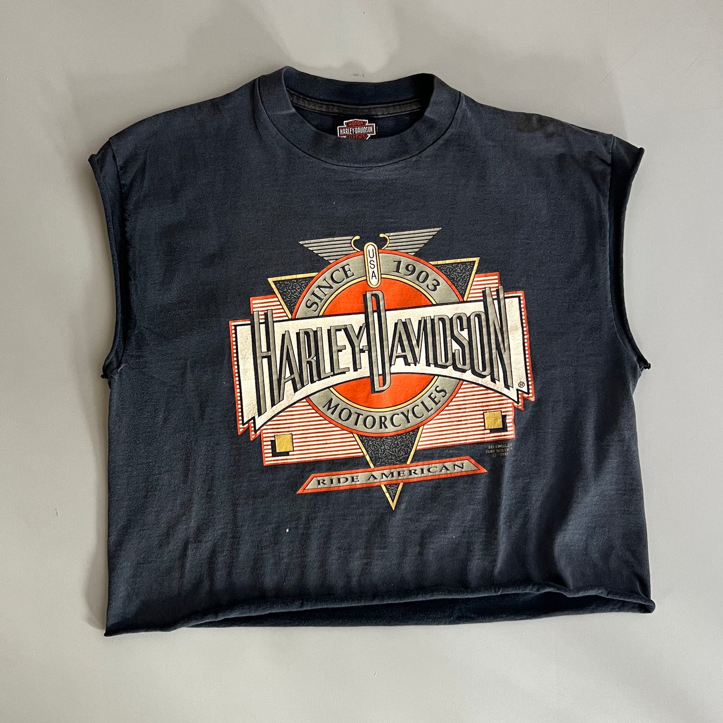 XL 1991 Harley-Davidson 3D Emblem Cutoff Shirt