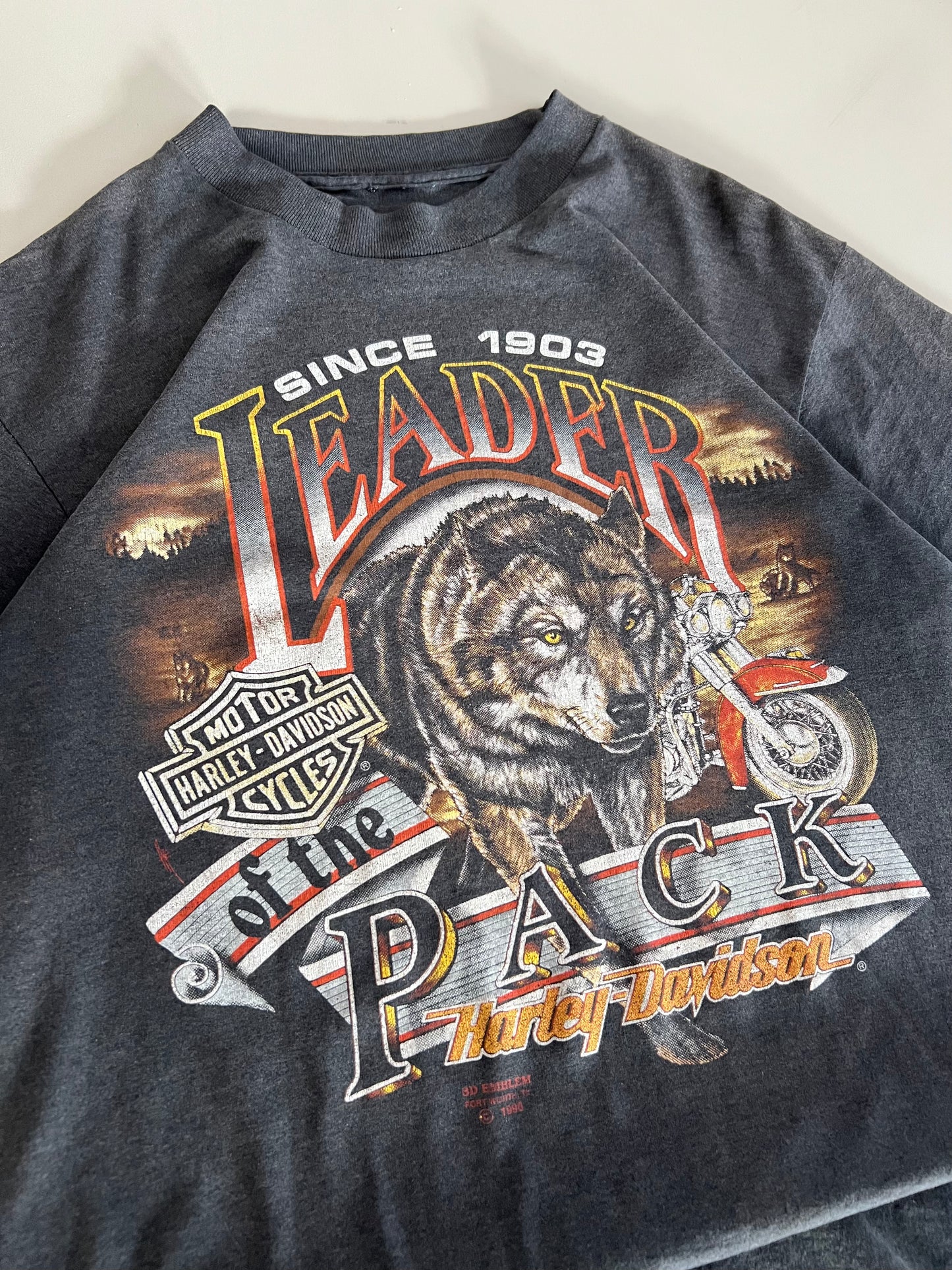 XL 1990 Harley Davidson Leader of the Pack 3D Emblem T-shirt