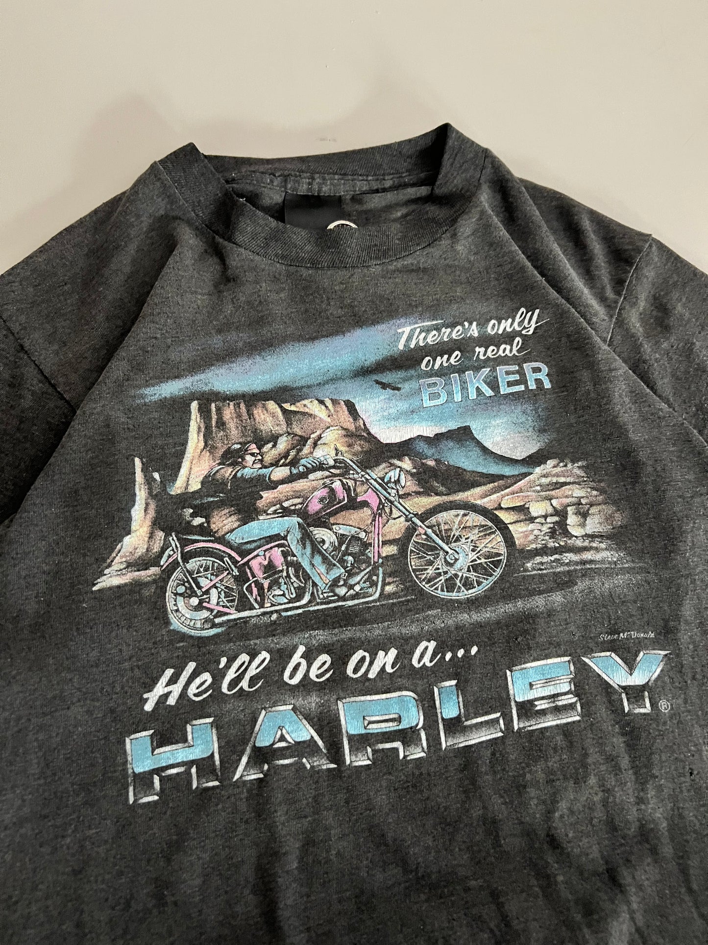 Small 1980s Harley Davidson SC 3D Emblem T-shirt