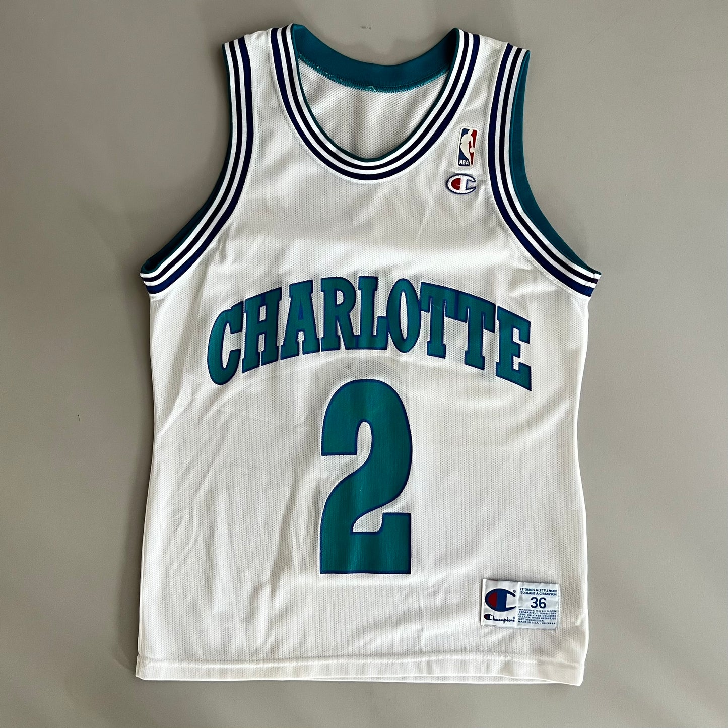 Large 90s Charlotte Hornets Larry Johnson Champion Jersey