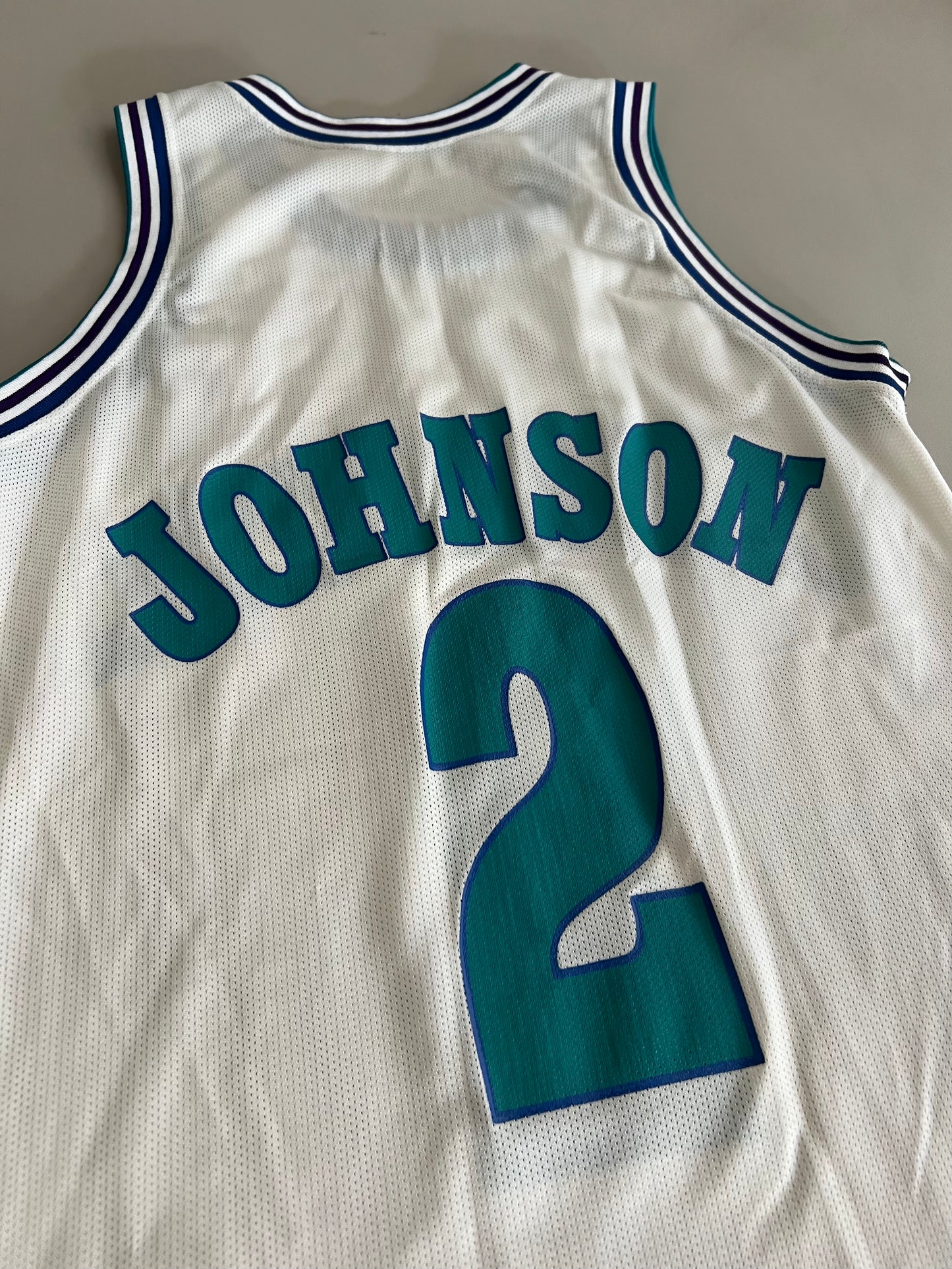 Large 90s Charlotte Hornets Larry Johnson Champion Jersey