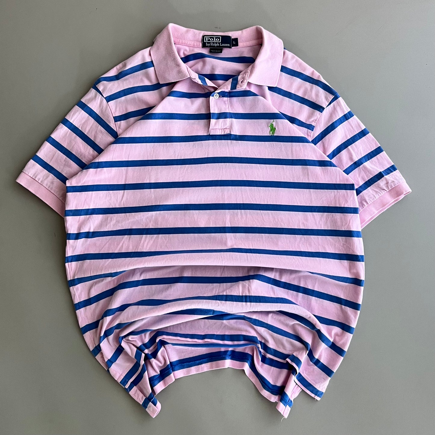Large 2000s Polo Ralph Lauren Pink Striped Collared Shirt