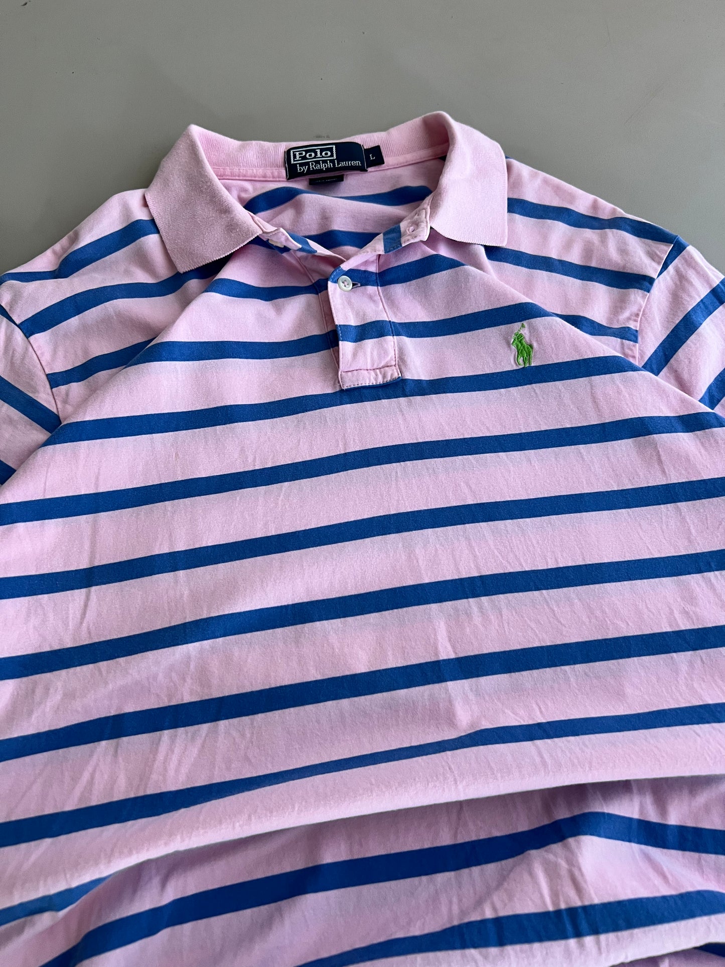 Large 2000s Polo Ralph Lauren Pink Striped Collared Shirt