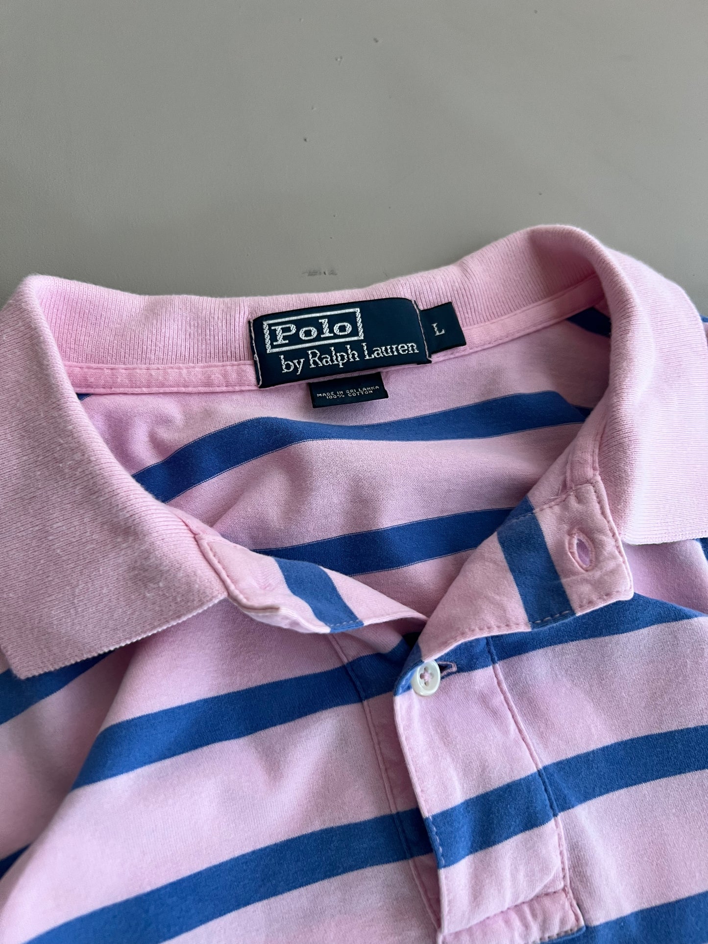Large 2000s Polo Ralph Lauren Pink Striped Collared Shirt