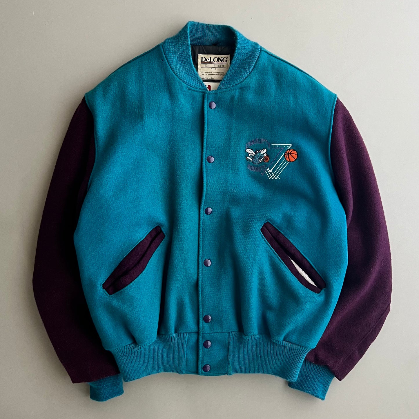 XL 80s Charlotte Hornets DeLong Varsity Jacket