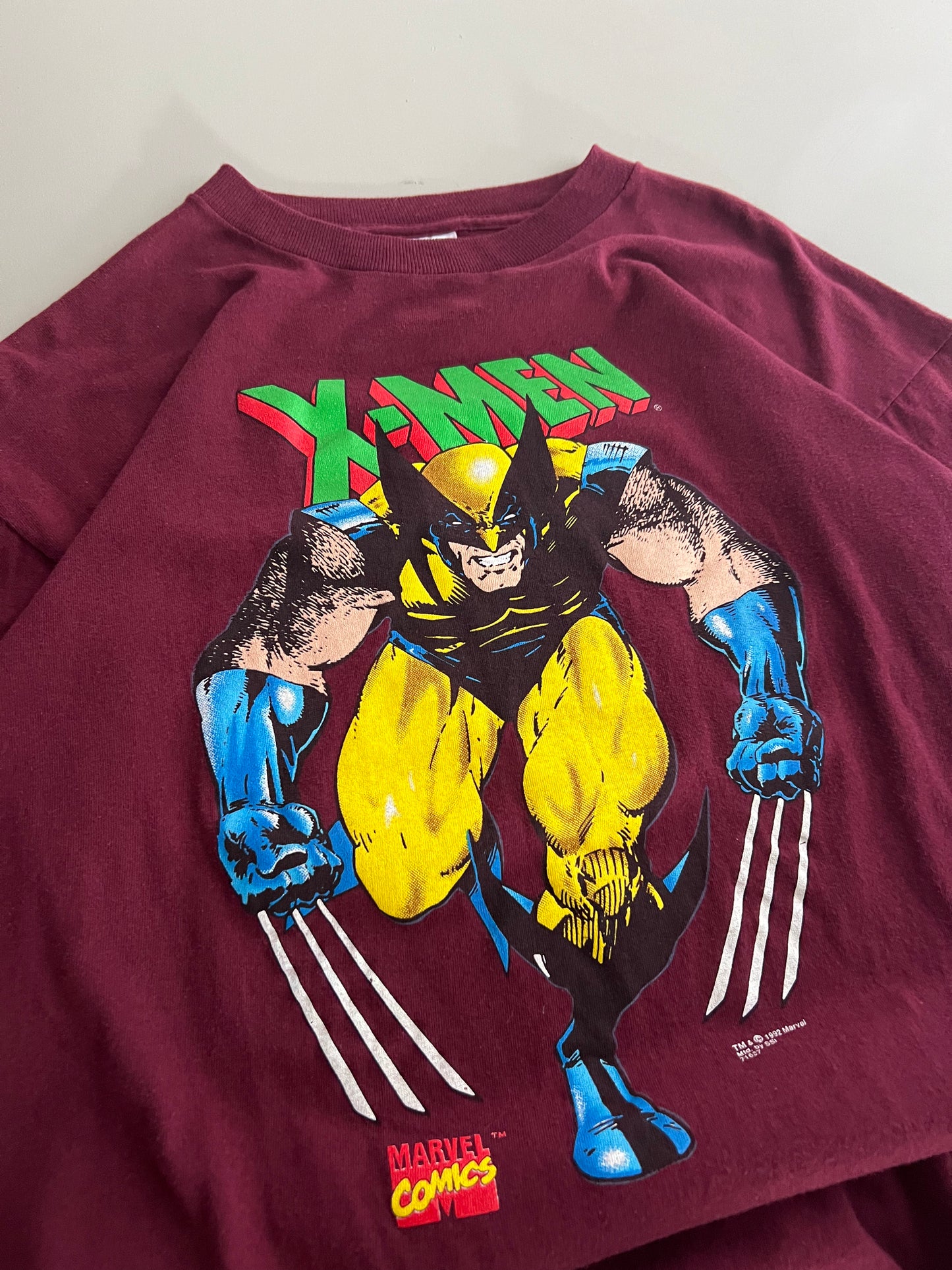 Large 1992 Burgundy X-Men Wolverine T-shirt