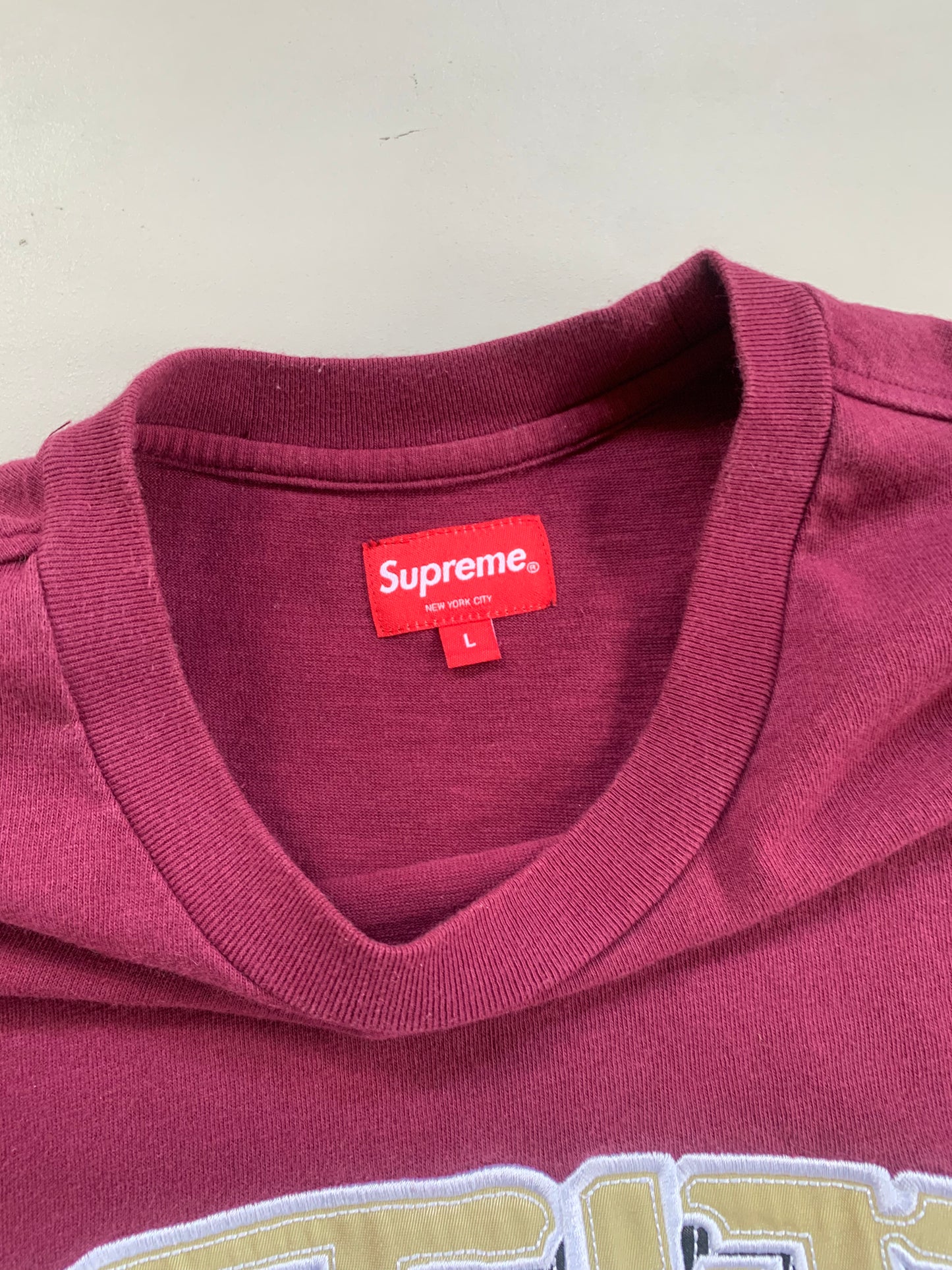 Large Maroon Supreme Block Arc T-shirt