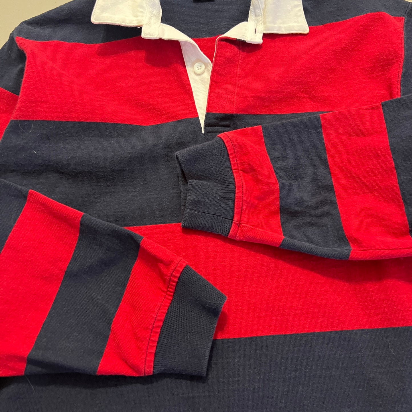 Lands’ End Red Navy Striped Rugby Shirt