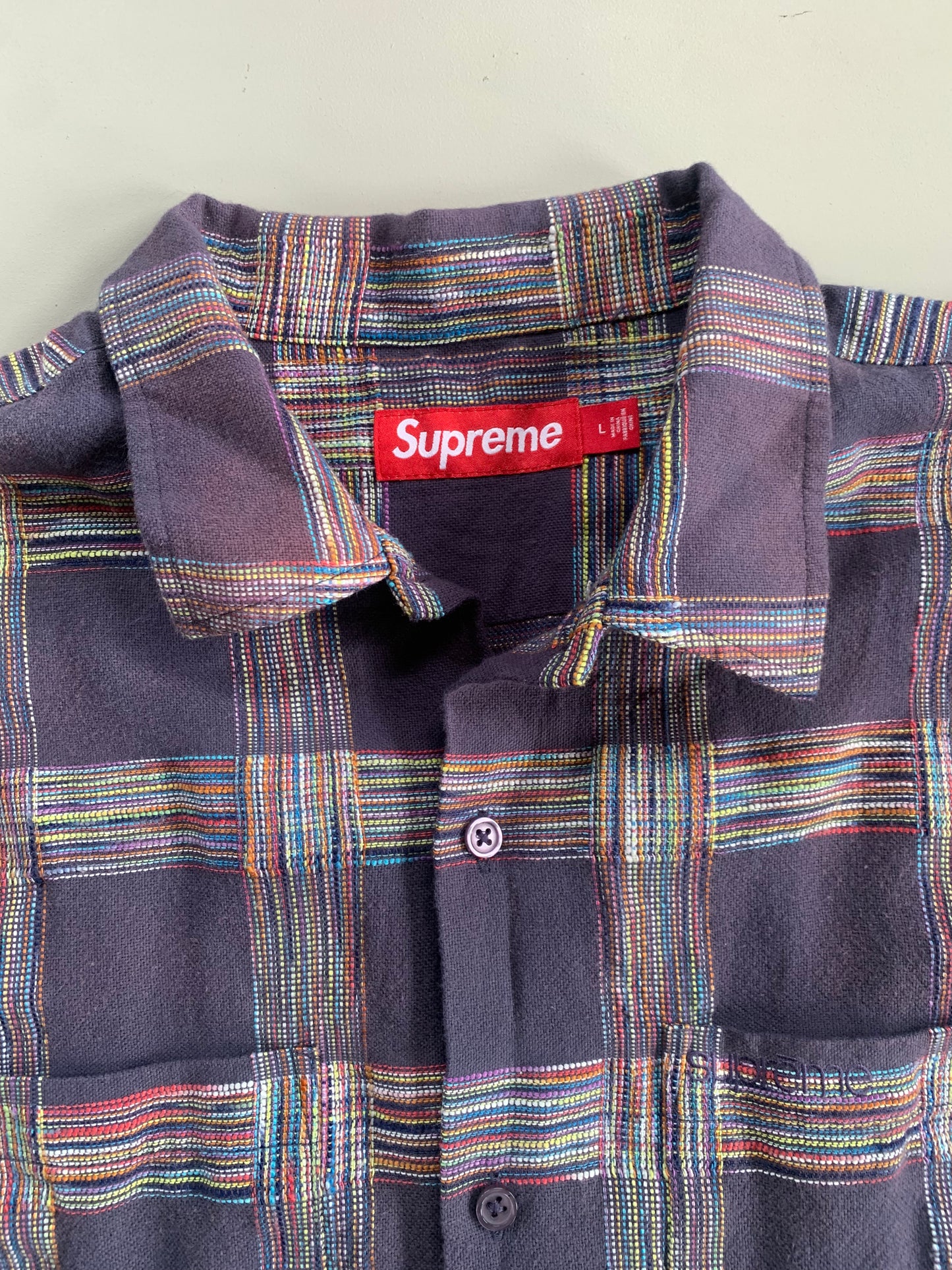 Large Supreme Purple Woven Plaid Button Shirt