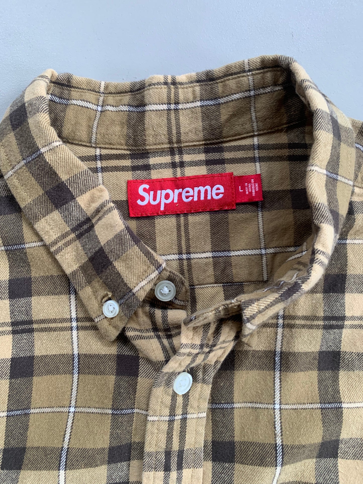 Large Tan Supreme Plaid Button Shirt
