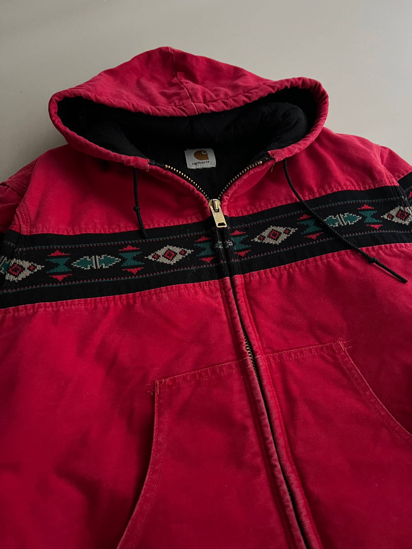 Medium 90s Cherry Red Carhartt Aztec Jacket