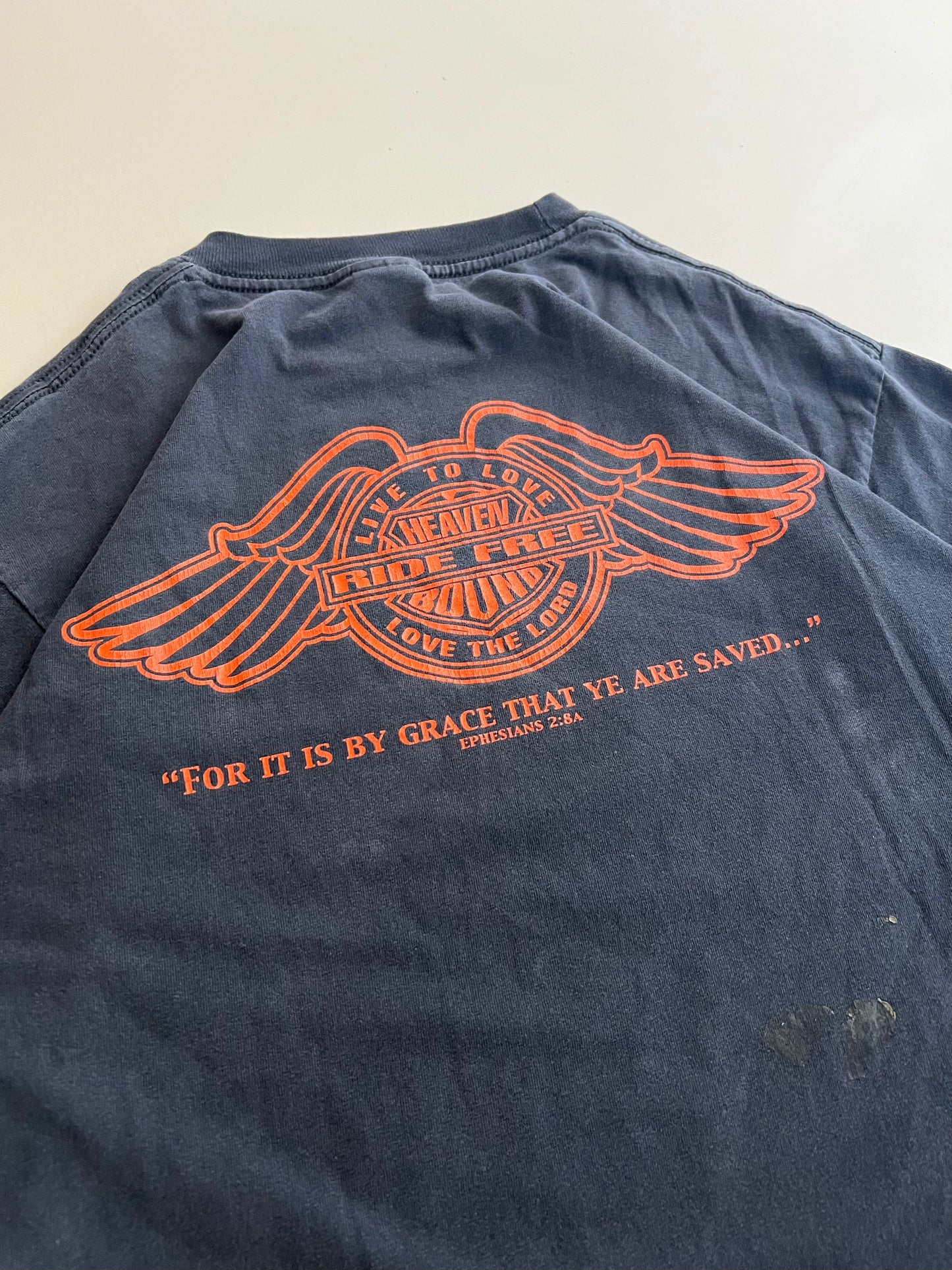 Large 2000 Ride Free to the Eternal Life Jesus Biker T-shirt