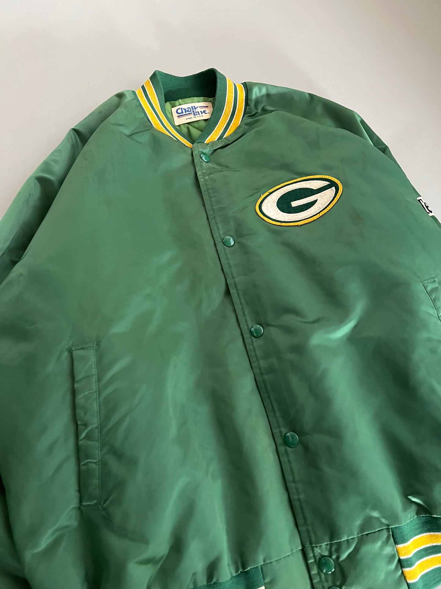 XXL 80s Green Bay Packers Chalk Line Satin Jacket