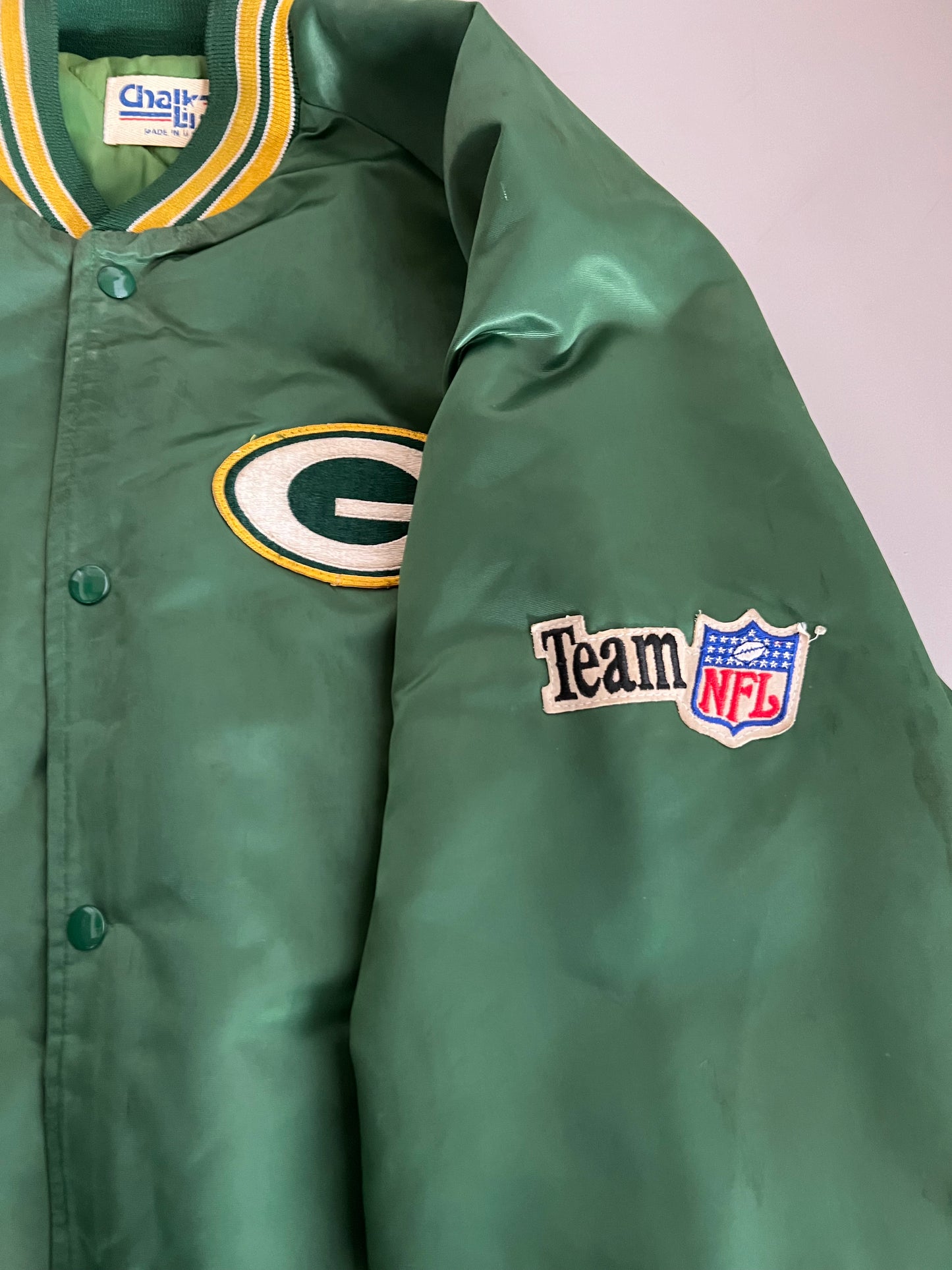 XXL 80s Green Bay Packers Chalk Line Satin Jacket