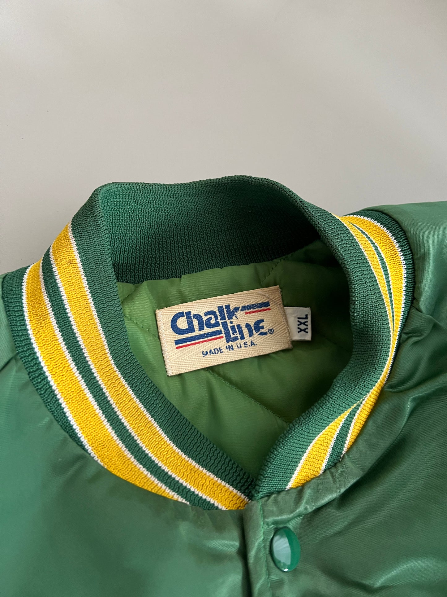 XXL 80s Green Bay Packers Chalk Line Satin Jacket