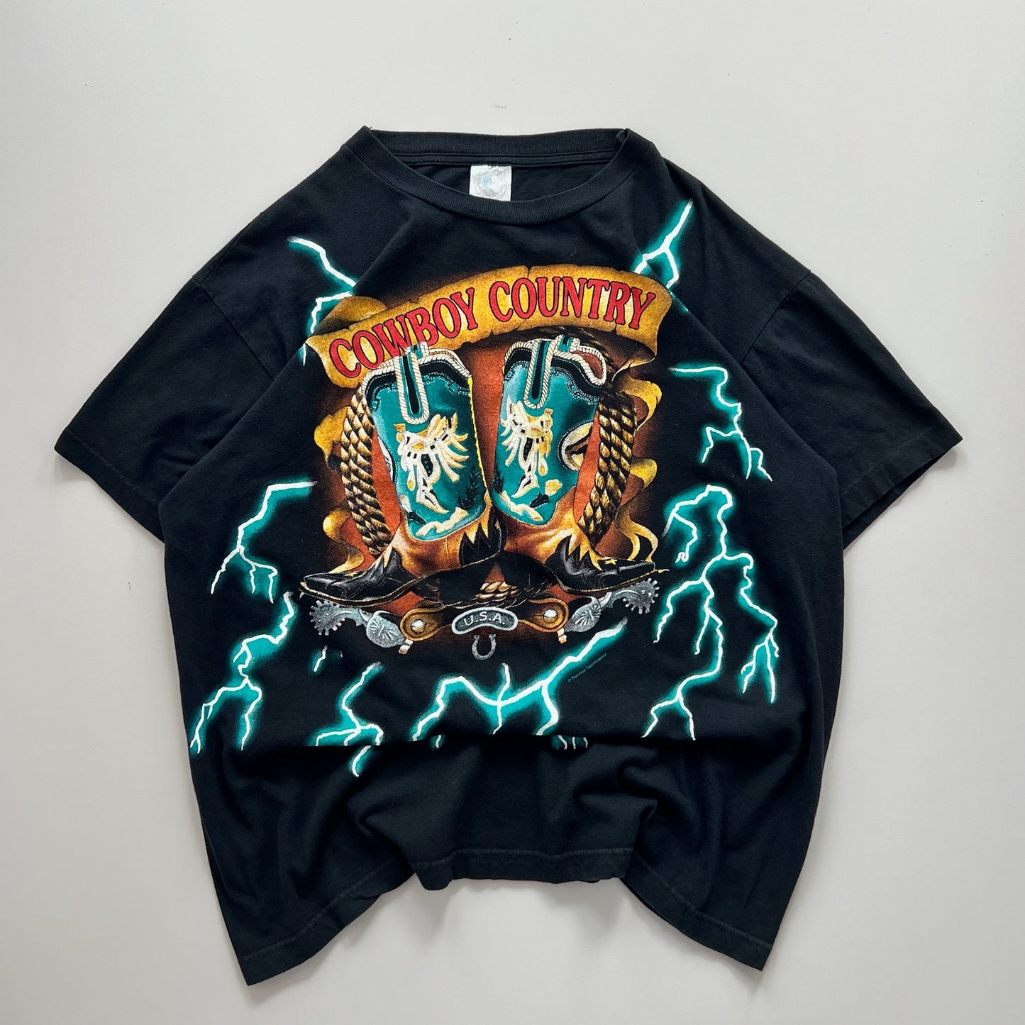Large 90s Cowboy Country American Thunder T-shirt