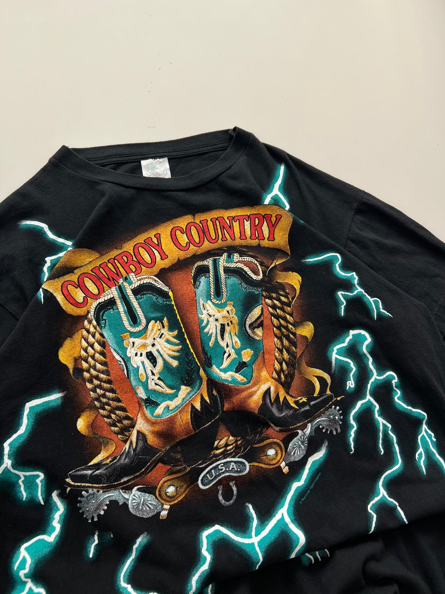 Large 90s Cowboy Country American Thunder T-shirt