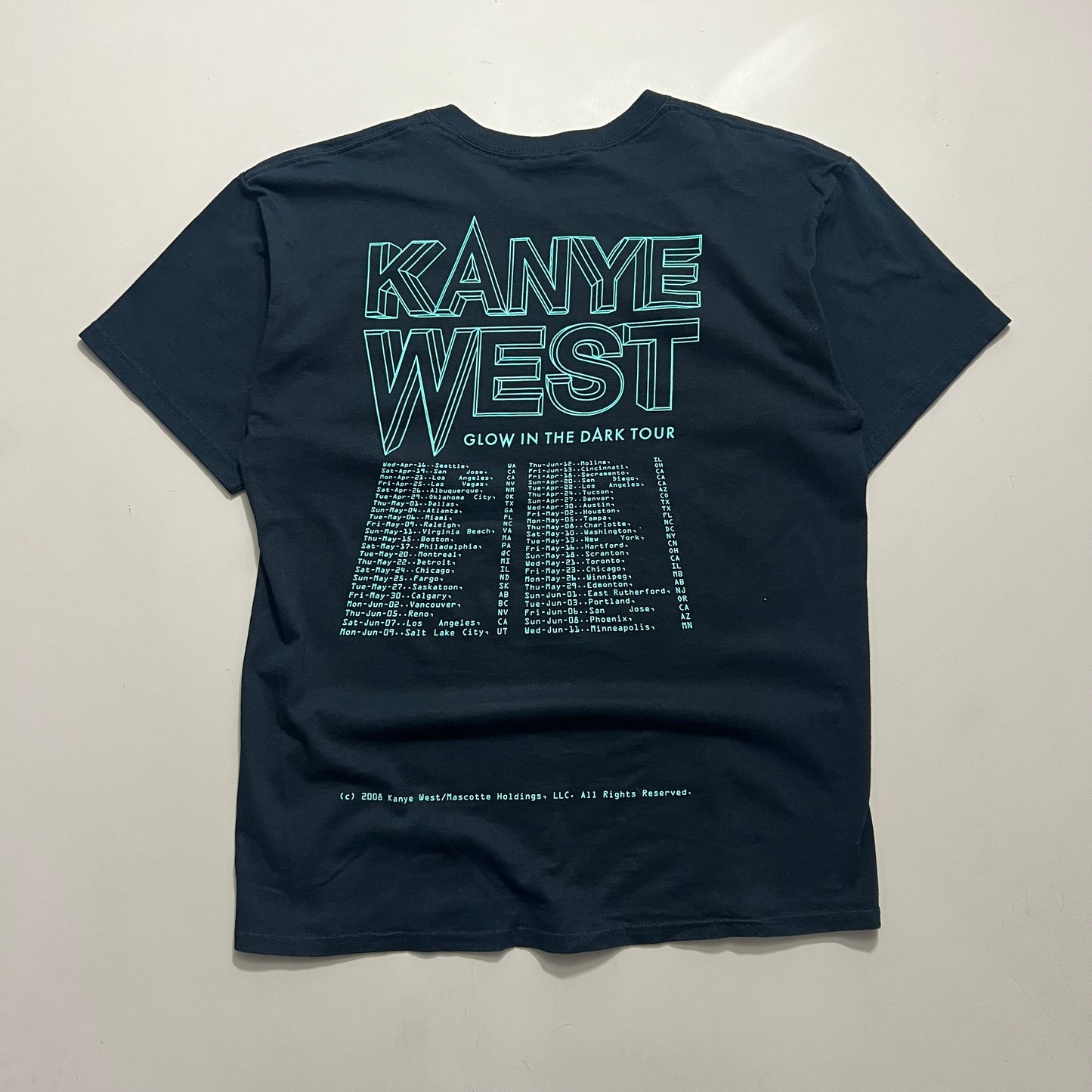 Large 2008 Kanye West Glow in the Dark Tour T-shirt