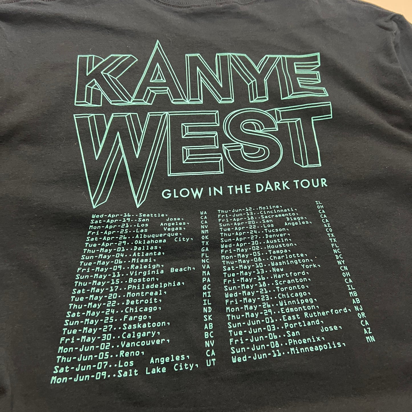 Large 2008 Kanye West Glow in the Dark Tour T-shirt
