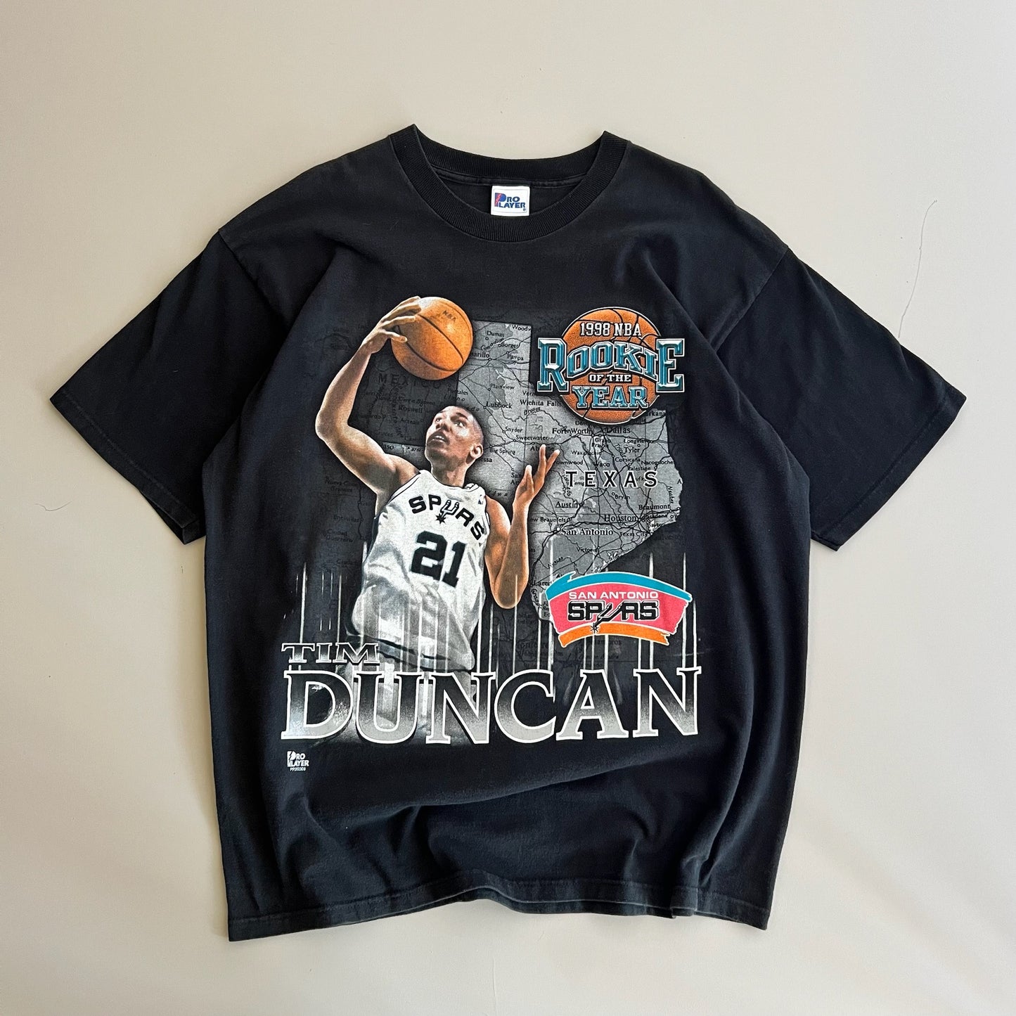 XL 1998 San Antonio Tim Duncan ROTY ProPlayer T-shirt