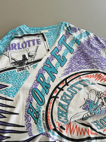 Large 90s Charlotte Hornets Magic Johnson AOP T-shirt