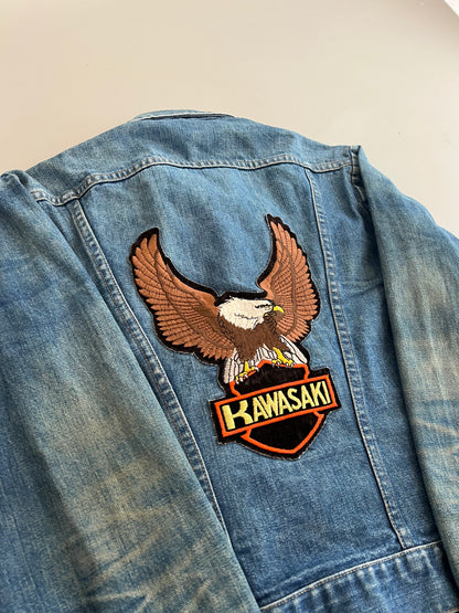 Small 80s Wrangler Harley Davidson Kawasaki Patch Denim Jacket