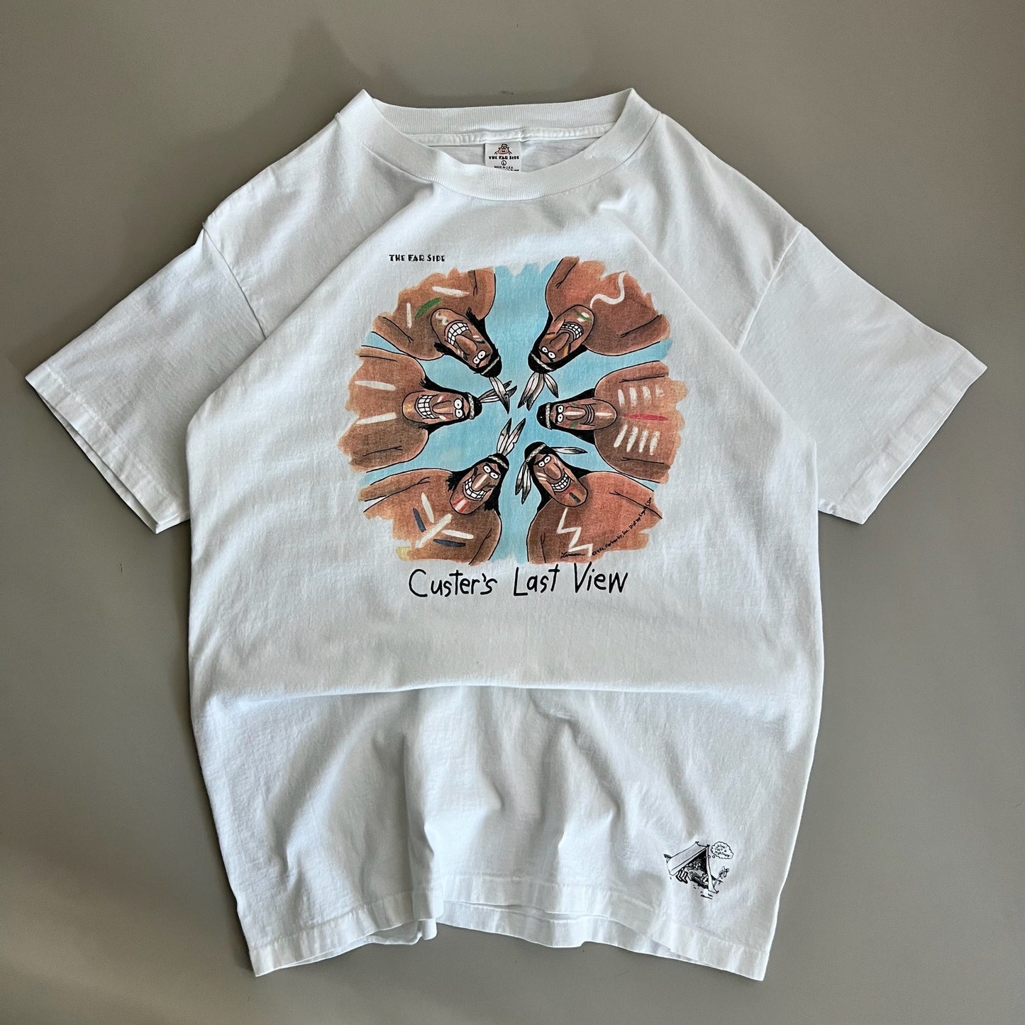 Large 1986 The Far Side Custers Last View t-shirt