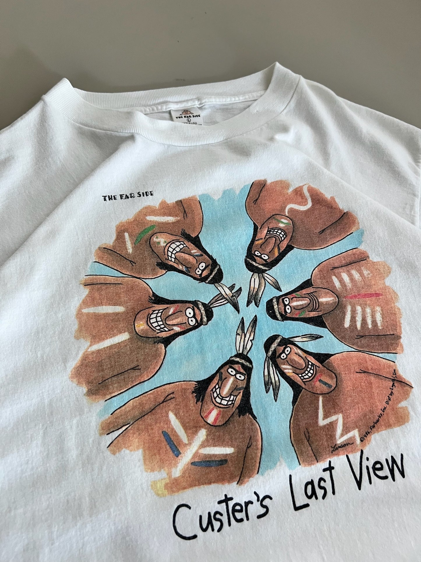 Large 1986 The Far Side Custers Last View t-shirt