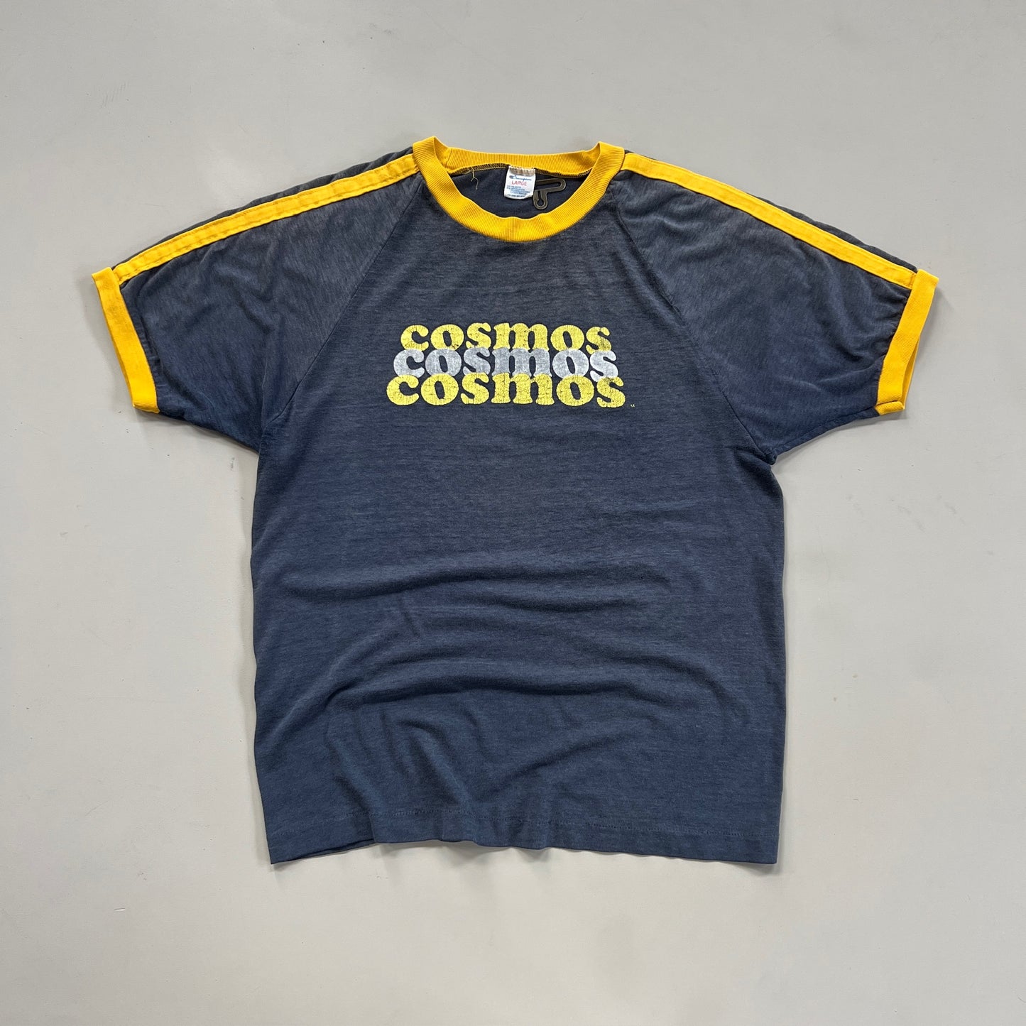 Large 1980s New York Cosmos Champion Ringer Shirt